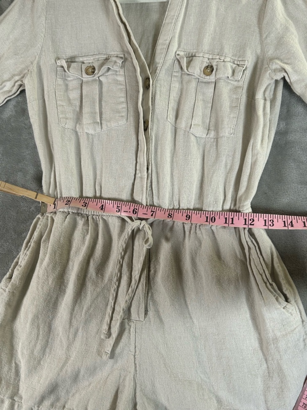 Abercrombie & Fitch Light Beige Linen-Cotton jumpsuit with Natural Texture - Picture 11 of 11